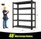 48" W Garage Shelving Heavy Duty, 2800 Lbs Loads Garage Storage Shelves Heavy Duty, Metal Shelving Units and Storage Racks, Industrial Utility Shelf,48" Wx18 Dx78 H, Black
