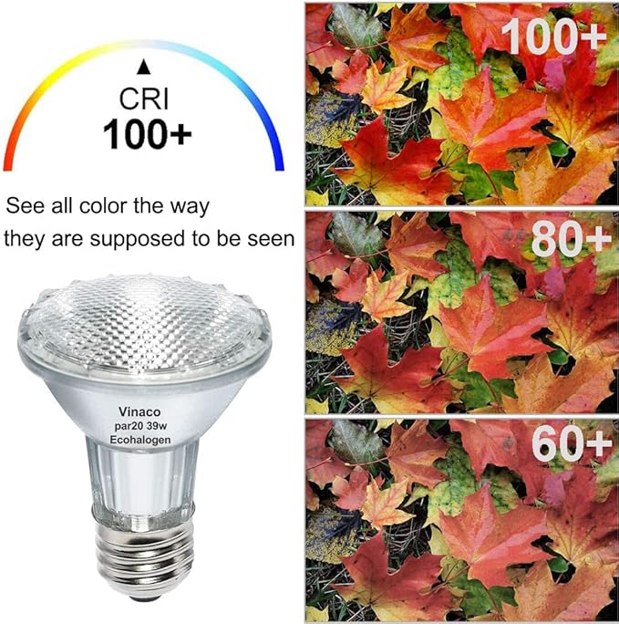 Vinaco PAR20 Halogen Light Bulbs, 6PCS 39W PAR20 Halogen Dimmable, 3000k Warm White, High Brightness PAR 20 Flood 39W 120V 480 Lumens Equivalent PAR 20 50W 120V, E26 Medium Base for Track Lights