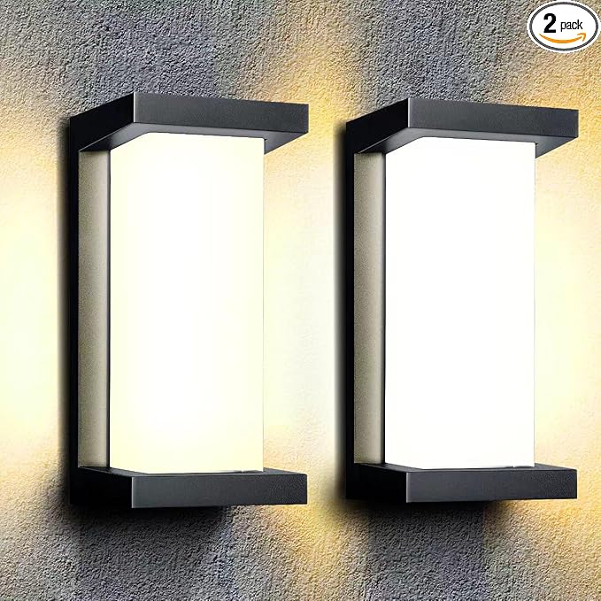 Wrasse Outdoor Sconce Lights 3000K Wall Light Fixtures 2000 Lumen Black Modern Exterior Sconces Wall Lighting for House Outside(2 Pack)