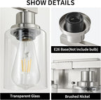 Bathroom Vanity Light, 6-Light Nickel Modern Matte Wall Sconce Lighting with Clear Glass Shade, Wall Lights,Bath Vintage Wall Mounted Lamps for Mirror Bedroom Living Room