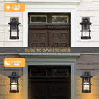 Outdoor Wall Sconces, Dusk to Dawn Outdoor Lights, Exterior Wall Mount Lighting, Entryway Light Fixture in Black Finish with Seeded Glass