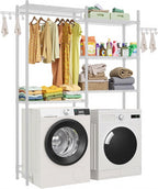 VEVOR Over The Washer and Dryer Storage Shelf, 5 Tier Laundry Room Drying Rack with Hanger Rod and Hooks, Adjustable Over Washer and Dryer Shelves, Laundry Room Shelf Storage Space Saver, White