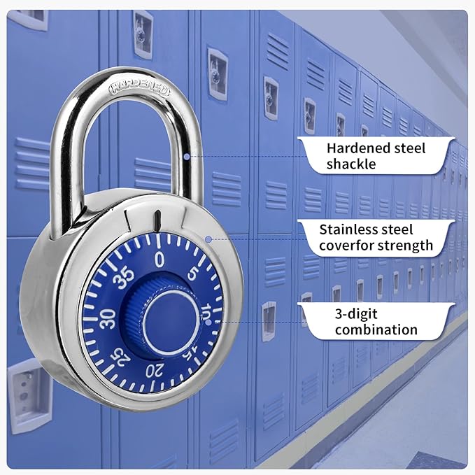 Combination Padlock 48 Pack, Fixed Dial Combination Padlock with Different Combinations, 2 in. Wide. Blue Turntable, Lock for Gym & Locker, School, Toolbox, and More