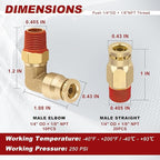 1/4” Quick Push to Connect Fittings Brass Male Straight and Elbow Combination DOT Approved 1/4" Tube OD x 1/8" NPT Thread Air Brake Line Adapter Air Suspension Kit Air Hose Repair Kit 30pcs