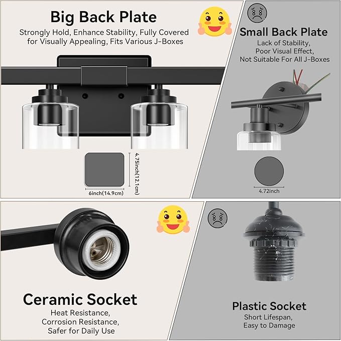 6-Light Bathroom Light Fixtures, 38" Modern Vanity Lights Over Mirror with Clear Glass Shades, Matte Black Light Fixture, Classic Wall Light Fixture for Mirror Living Room Cabinet Bedroom Porch