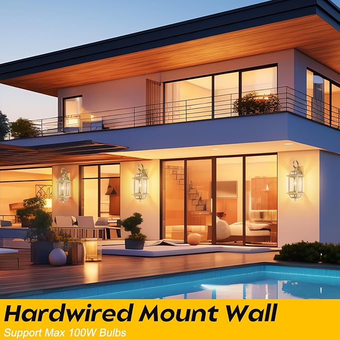 Gold Porch Light 2-Pack, Rustic Outdoor Wall Sconces with Clear Glass, 18' Enclosed Bottom Aluminum Exterior Wall Sconces for Exterior House ETL Listed