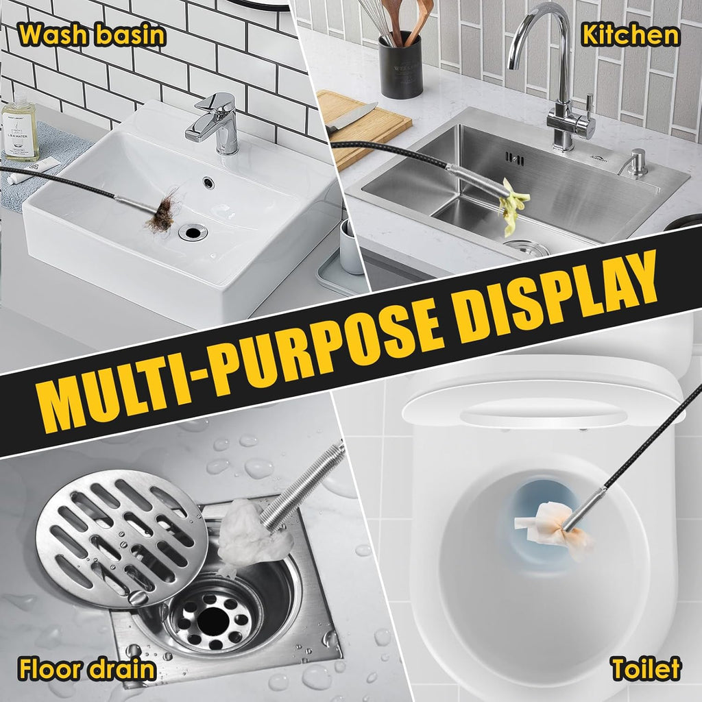 Drain Snake, 2 Pcs Drain Clog Remover(63 In And 35.5In), Upgraded Sink Drain Cleaner, Flexible Plumbing Snake With 4 Claws, Snake Drain Hair Removal Tool, Toilet Snake Drain Clog Remover