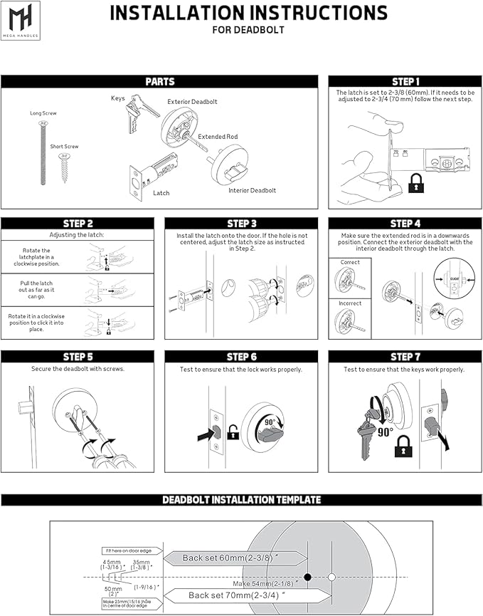 Mega Handles - SUANA Deadbolt I Entrance Lock - Heavy Duty Square Locking Deadbolt for Left or Right-Handed Doors - Interior/Exterior - Matte Black