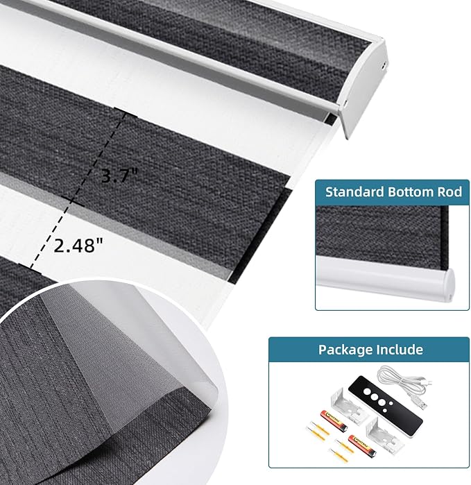 SmartWings Motorized Zebra Blinds with Remote, Smart Control Light Filtering Sheer Shades for Indoor Windows, Electric Customized Automatic Blind, 95mm 85% Blackout Graphite