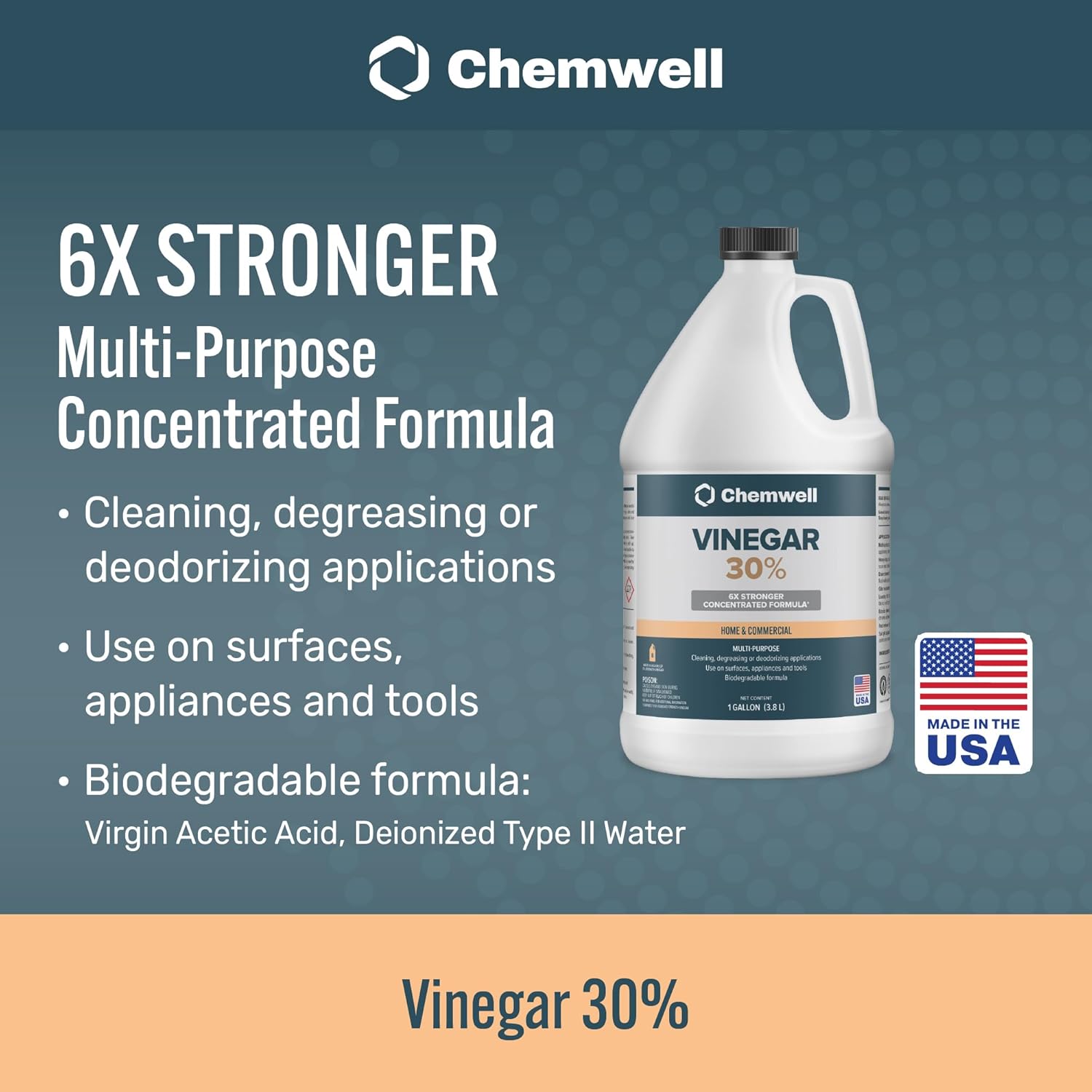 30% Vinegar (1 Gallon) - General Purpose All-Natural Multi-Surface Cleaner for Home, Patio & Commercial - High Performance, Powerful Concentrated Acetic Acid - Made in USA