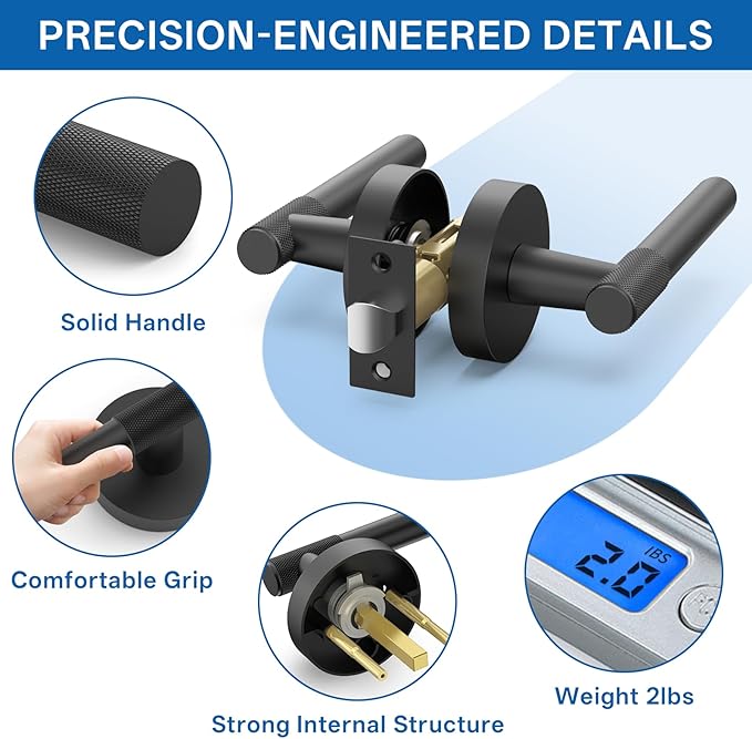 Amerdeco 3 Pack Matte Black Passage Door Handles,Heavy Duty Non-Locking Door Lever for Hall, Closet,Office Area, Shopping Malls AM0027