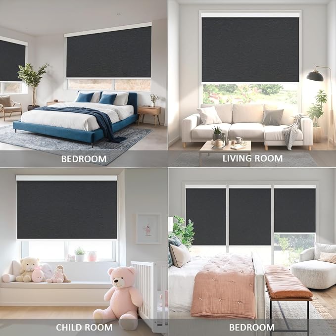 Motorized Blinds with Remote Cordless Automatic Motorized Shades Custom Blinds for Windows Smart Curtains Compatible with Alexa Google Home(Blackout Jacquard Black,W53 x H72in)