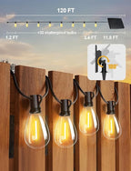 Tenmiro 120FT Solar Outdoor String Lights with Remote and 32+2 LED Shatterproof Bulbs Dimmable & Timing 3 Light Modes Solar Patio String Lights for Cafe, Garden, Deck, Outside Wedding Last for 10+Hrs