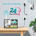 SOVMIKU WiFi Security Camera System, 【Plug-in Cable】 4PCS 3MP PT Outdoor Camera with 10" LCD Monitor, Motion Detection, Color Night Vision, 24/7 Record, 2-Way Audio, 8CH NVR, 2.4G WiFi