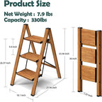 Taranta 3 Step Ladder,Aluminum Lightweight Folding 3 Step Stool with Anti-Slip Wide Pedal, 330lbs Capacity Step Ladder for Household,Kitchen,Office - Woodgrain