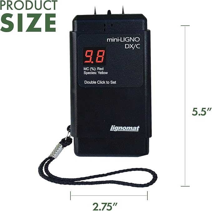 Mini-Ligno DX/C Moisture Meter – Wood Moisture Meter for Wood, Concrete, Subfloors, OSB & Drywall, 46 Settings for Testing, Portable Easy to Use