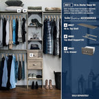 ClosetMaid SuiteSymphony Wood Closet Organizer Starter Kit with Tower and 3 Hang Rods, Shelves, Adjustable, Fits Spaces 4 – 9 ft. Wide, Graphite Grey