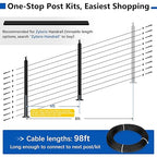 36" Expandable 2-8FT Black T304 Cable Railing Post Kit, Complete Cable Railing System with 2 Stair Posts, 98ft 1/8" Wire Rope(No Handrail), Adjustable Length Easy DIY for 25-35°Stairway