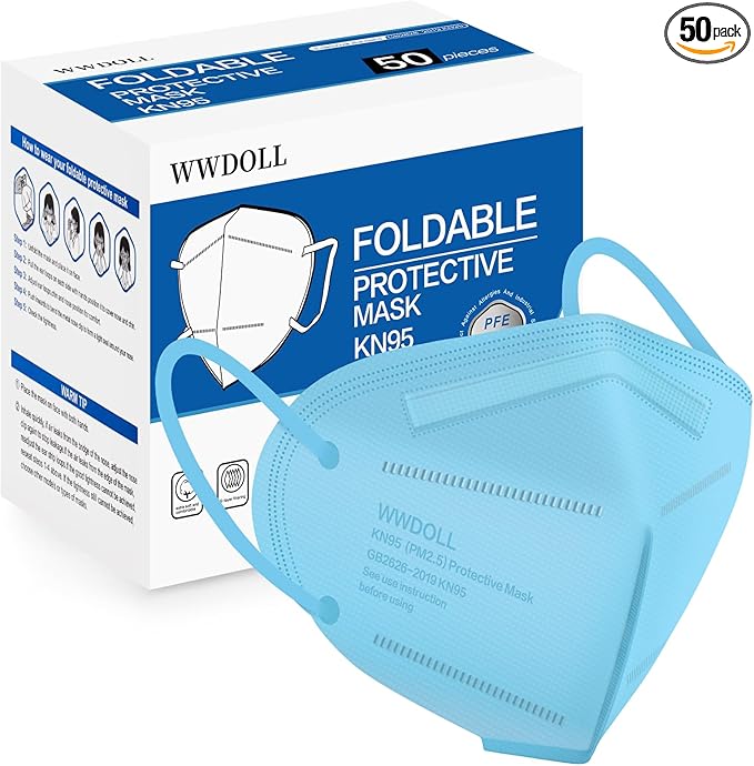 WWDOLL KN95 Face Mask 50 Pack, 5-Layers Breathable KN95 Masks, Blue