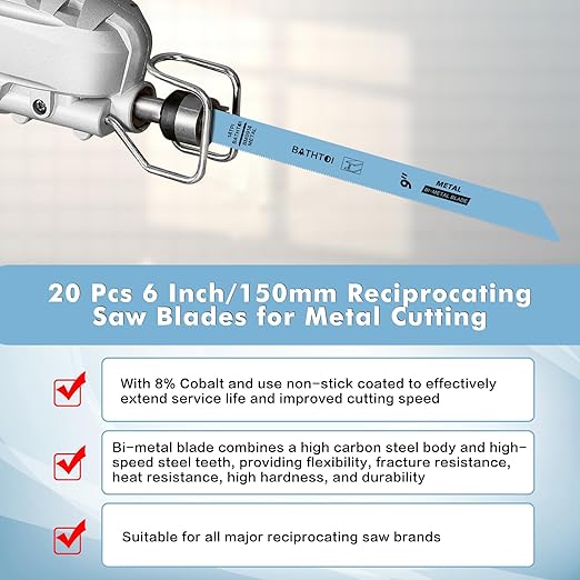 20 Pack 9 Inch 14 Tpi Reciprocating Saw Blades for Sheet Metal, Pipes, PVC Plastic, Profiles Cutting, Bi-Metal Sawzall Blades with 8% Cobalt for Longer Life and Faster Cutting Speed