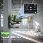 Huepar 2024 New Construction Laser Level 3x360 Self Leveling, 3D 12 Lines Bluetoothed Laser Level with Electric Rotating Base ＆ Large LCD Screen, 3 Planes Green Cross Lazer Leveler Tool W03CG