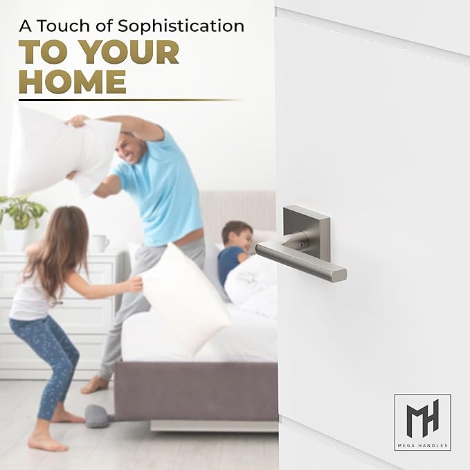 Mega Handles Prime Privacy Lever Door Handle for Hallway, Closet and Bathroom, Keyless Reversible Design Door Levers, Fits All Standard Door Sizes, Covered Screws Included - Satin Nickel (1 Pack), 5"