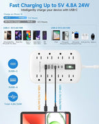 Short Extension Cord 2 inch, Small Power Strip Flat Outlet Extender Surge Protector with 8 AC Outlets 6 USB (5V/4.8A 24W), Mini Extension Cord Flat Wall Plug for Home Office Dorm Kitchen Bathroom