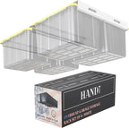 HandT USA Based Overhead Garage Storage Rack, Ceiling Tote Bin Organization Rails Shelving Racks System, Heavy Duty Hanging Metal Rack Systems for 27 Gallon Container, Supports Most Bins, 4 Sets White