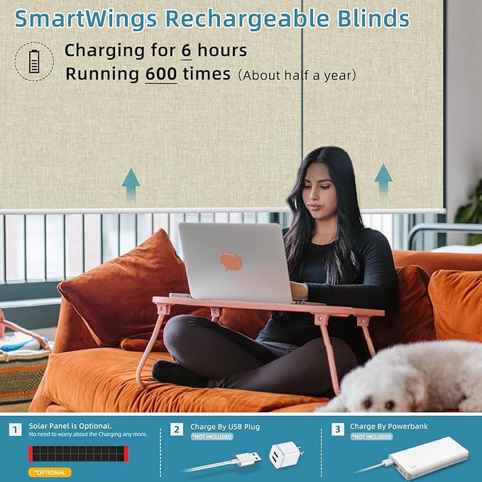 SmartWings Motorized Smart Blinds with Remote, Custom Automatic 100% Blackout Roller Shade Compatible with Alexa/Homekit/Google, Electric Smart Blinds for Indoor Windows, Bouvardia Cream