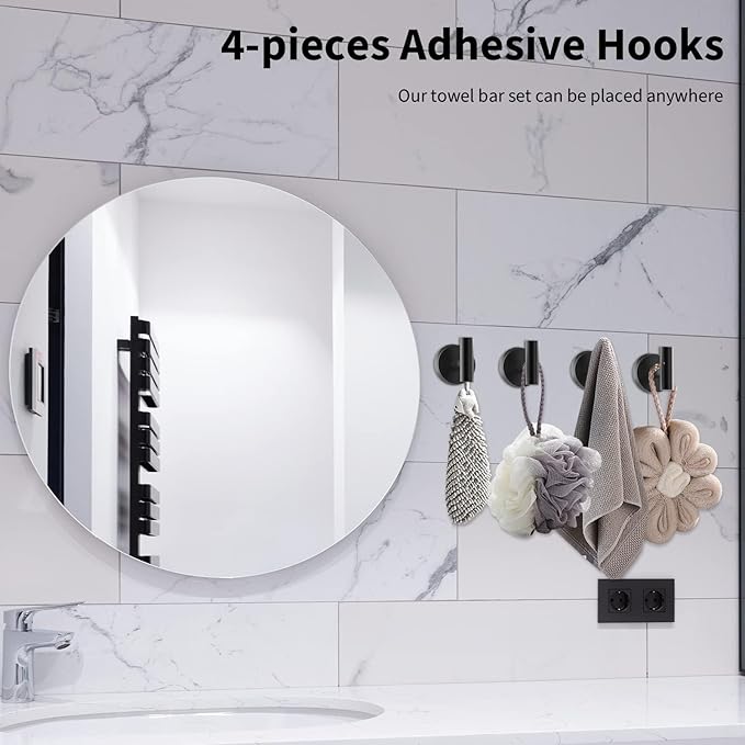 10-Pieces Bathroom Hardware Set, Includes 24 Inch Towel Racks for Bathroom Wall Mounted, Toilet Paper Holder, Towel Hooks for Bathrooms, Towel Rings for Bathroom Wall (Matte Black)