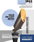 MALORY Brass Landscape Spotlight 10-Pack with 5W LED MR16 Bulb(S03), 12V AC/DC Low Voltage Outdoor Landscape Lighting Shroud Adjustable,Ground Stake and Wire Connector Included,2700K Warm White