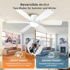 52inch White Ceiling Fans with Lights and Remote/App Control, Low Profile Ceiling Fan with Light and 6 Double-Side blades, Flush Mount, LED/RGB Dimmable DC Reversible Modern Ceiling Fan for