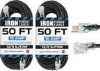 Iron Forge Cable 2 Pack 12 Gauge Outdoor Extension Cord 50 Ft, SJTOW 12/3 Heavy Duty Extension Cord 3 Prong - Oil Resistant & Flame Retardant