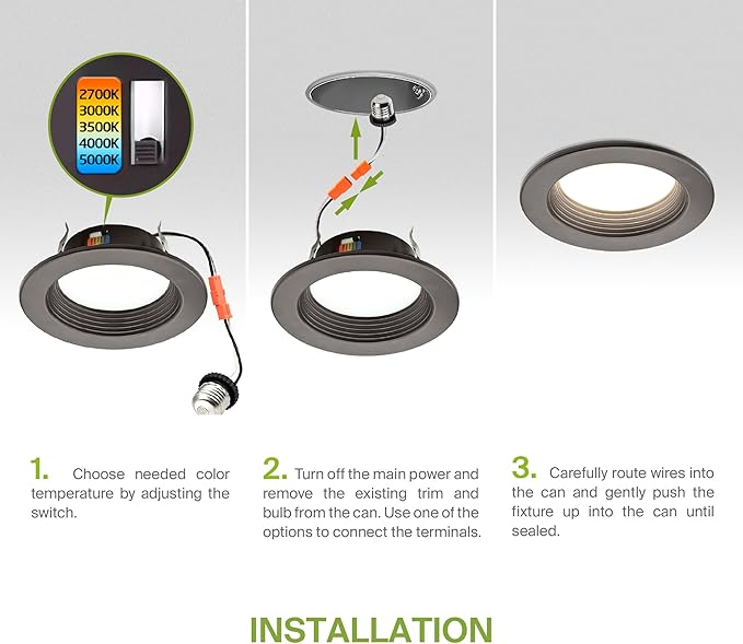 ASD 4 Inch Retrofit LED Recessed Lighting | Metal Trim Bronze 10W 849LM 120V 2700K-5000K Adjustable Ceiling Downlights | Triac Dimmable Wet Rated Room Can Lights, ETL Energy Star, 6 Pack