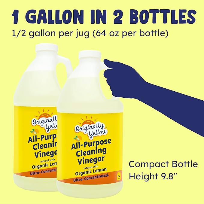 Originally Yellow Lemon Distilled White Vinegar For Cleaning Purpose | USA Made All Purpose Cleaner | Use as Glass, Kitchen & Floor Cleaner | Plant Derived Cleaning Vinegar Gallon in 2 pack | 128 Oz