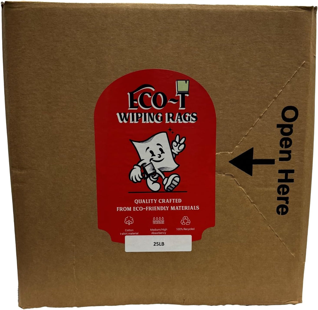 25Lb Box Eco-T Paint Rags - White T-Shirt Material, 100% Recycled, Eco-Friendly, High Absorbency, Low Lint, Low-Cost, Painting and Cleaning Cloth