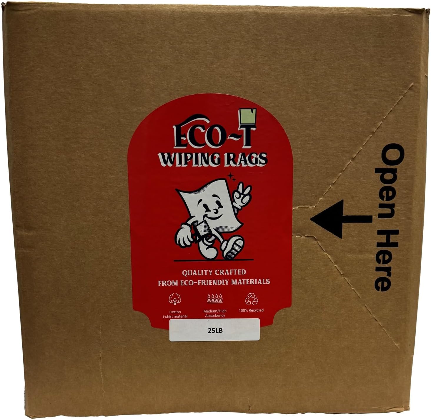 25Lb Box Eco-T Paint Rags - White T-Shirt Material, 100% Recycled, Eco-Friendly, High Absorbency, Low Lint, Low-Cost, Painting and Cleaning Cloth