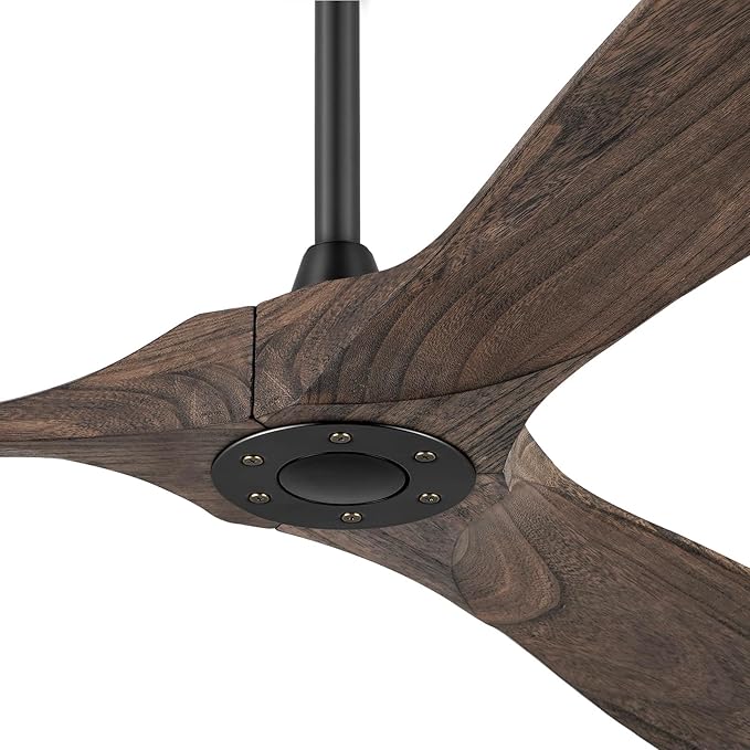 60" Ceiling Fans Without Light, Solid Wood Ceiling Fan No Light with Remote Control and DC Motor, Outdoor Ceiling Fan with 3 Blades, Outdoor fan for Patios - Deep Brown