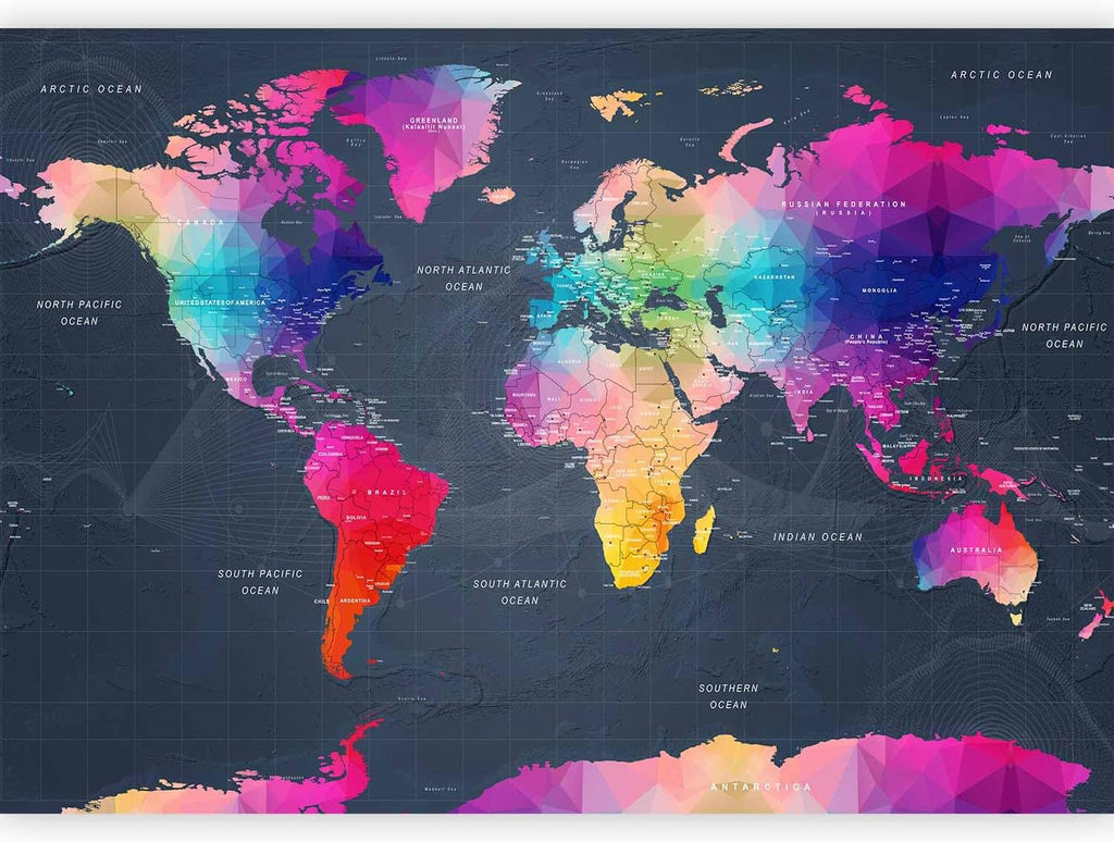 artgeist Premium Wall Mural World Map 177"x124" - XXL Non-Woven Wallpaper Fleece Wall Decor Photo Print Picture Image Design Home Map of The World k-A-0126-a-a