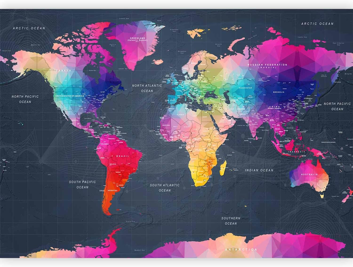 artgeist Premium Wall Mural World Map 138"x101" - XXL Non-Woven Wallpaper Fleece Wall Decor Photo Print Picture Image Design Home Map of The World k-A-0126-a-a