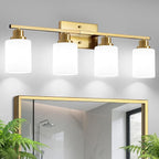 Ascher Bathroom Light Fixtures, 4-Light Vanity Light Over Mirror, Gold Wall Sconces with Milky White Frosted Glass Shades, Wall Lamp for Living Room Bedroom, E26 Base(Bulbs Not Included)