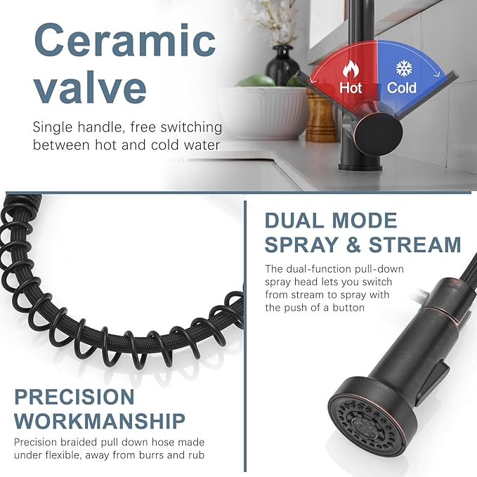 Oil Rubbed Bronze Kitchen Faucet,AIMADI Commercial Single Handle Single Hole Bronze Kitchen Faucet with Pull Down Sprayer grifo para fregaderos de cocina