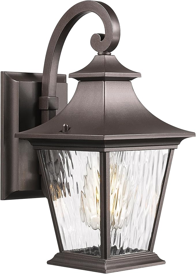 Emliviar 12.2 Inch Wall Light with Water Ripple Glass, 1-Light Outdoor Patio Light for House, Die-cast Aluminum in Oil Rubbed Bronze Finish, XE219B ORB
