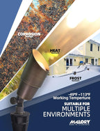 MALORY Brass Landscape Spotlight 1-Pack with Bulb(S01), Low Voltage 12V AC/DC LED Outdoor Landscape Lighting,PVC Ground Stake and Wire Connector Included, Garden Patio Trees Spot Uplight