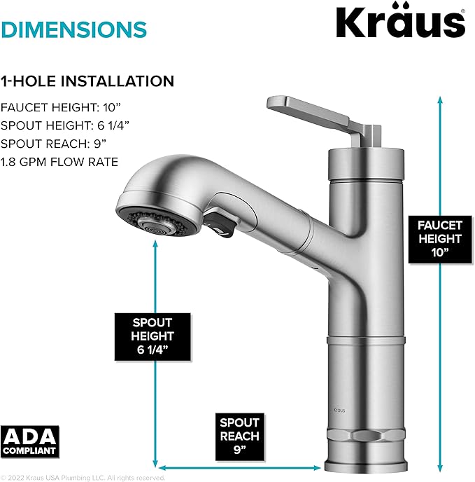 KRAUS Allyn Pull-Out Single Handle Kitchen Faucet in Spot-Free Stainless Steel, KPF-4103SFS