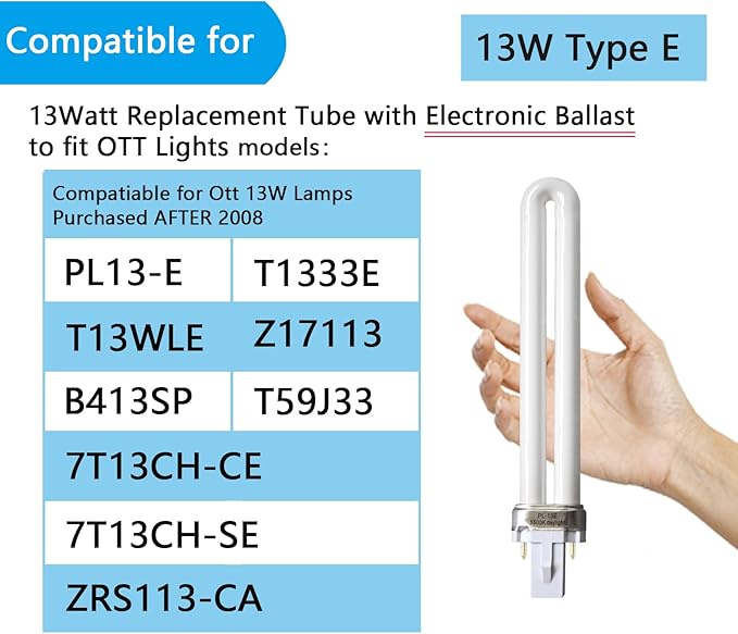 PL13-E-FFP 13W Type E Fluorescent Light Bulb Compatible with Electronic Ballast Bulb,Replace for Ottlite T1333E,5500K Bright Natural Daylight,G23 Base,2Pack