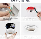 Sublimation 4 Packs 3 Inch Gimbal Led Recessed Light with Junction Box 10w,Waterproof recessed Lights for Shower,3 Colors Adjustable,Suitable for Bathroom,Parlor,Bedroom,Kitchen,Balcony