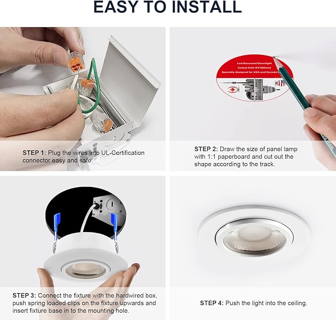 Sublimation 3 Inch led recessed Light 1 Packs,Waterproof recessed Lights for Shower，Ultra-Thin 10w with Junction Box,3 Colors Adjustable,Suitable for Bathroom,Parlor,Bedroom,Kitchen,Balcony