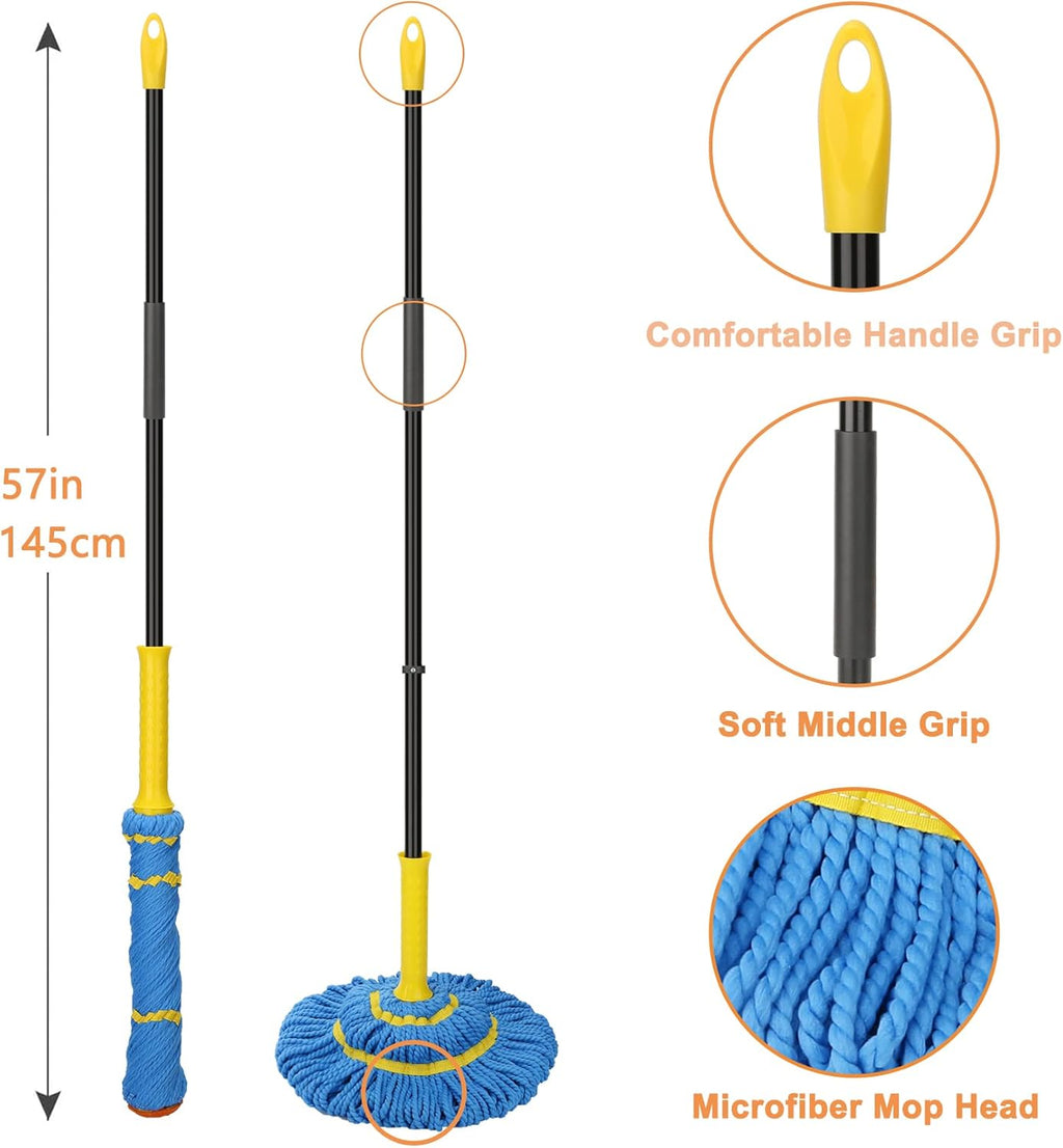 Self-Wringing Twist Mops for Floor Cleaning, Microfiber Floor mop with 57 " Long Handle, Easy Wringing Mop for Hardwood Commercial Household Clean