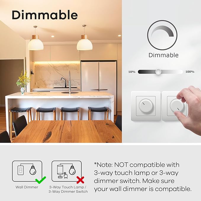 Linkind A19 LED Light Bulbs Dimmable, 60W Equivalent, Energy Efficient 9W, 3000K Warm White, 800 Lumens, E26 Standard Base, 120V, Lighting for Bedroom Living Room Home Office, 6 Packs